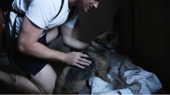 comforting the puppy